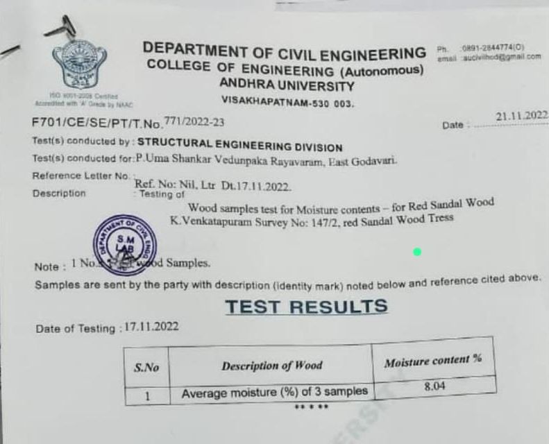 Red Sandalwood Test Certificate